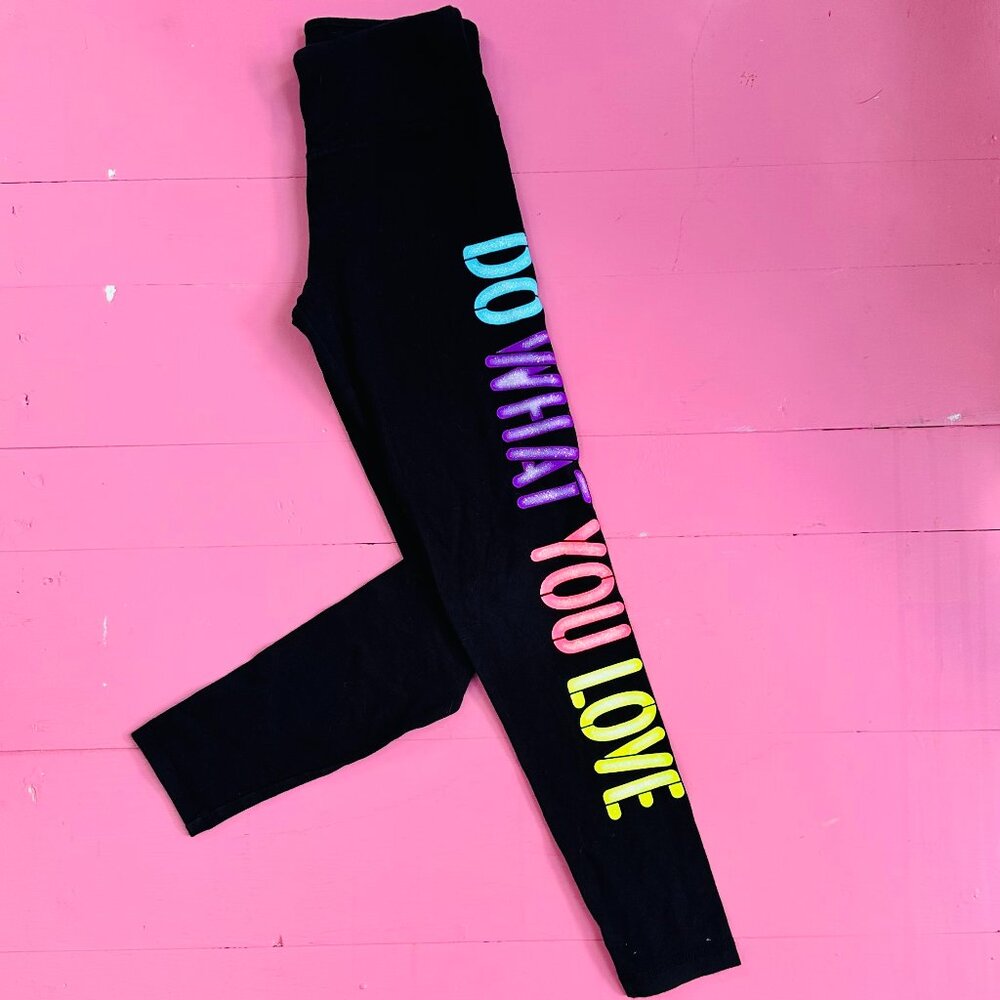 Justice Girls Leggings Size 8 Do What You Love Black Neon Pants